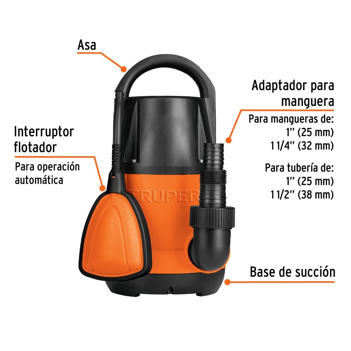 TRUPER - Bomba sumergible plástica 34 HP para agua limpia Truper