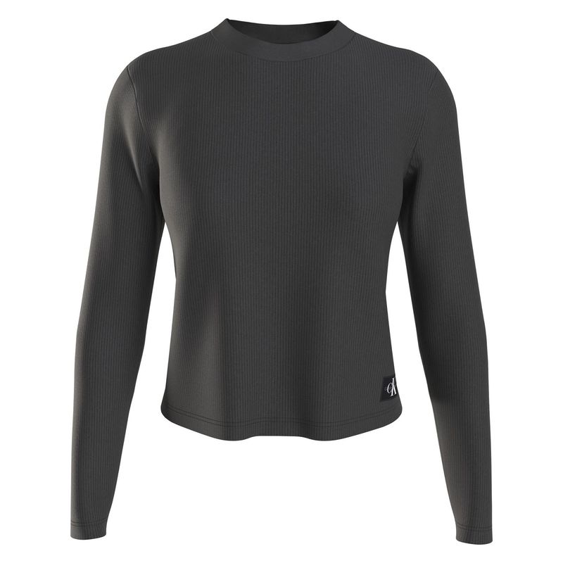 CALVIN KLEIN - Camiseta De Manga Larga De Punto De Canalé Mujer Negro Calvin Klein