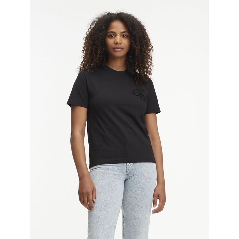 CALVIN KLEIN - Camiseta Con Cuello Redondo Y Logo Mujer Negro Calvin Klein