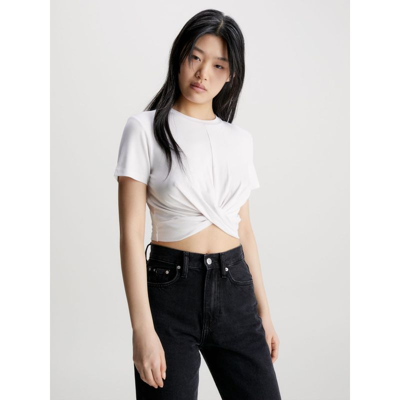 CALVIN KLEIN - Camiseta Cropped Con Twist Mujer Blanco Calvin Klein