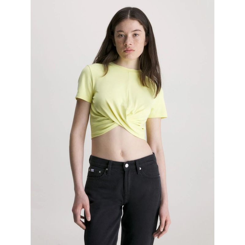 CALVIN KLEIN - Camiseta Cropped Con Twist Mujer Amarillo Calvin Klein