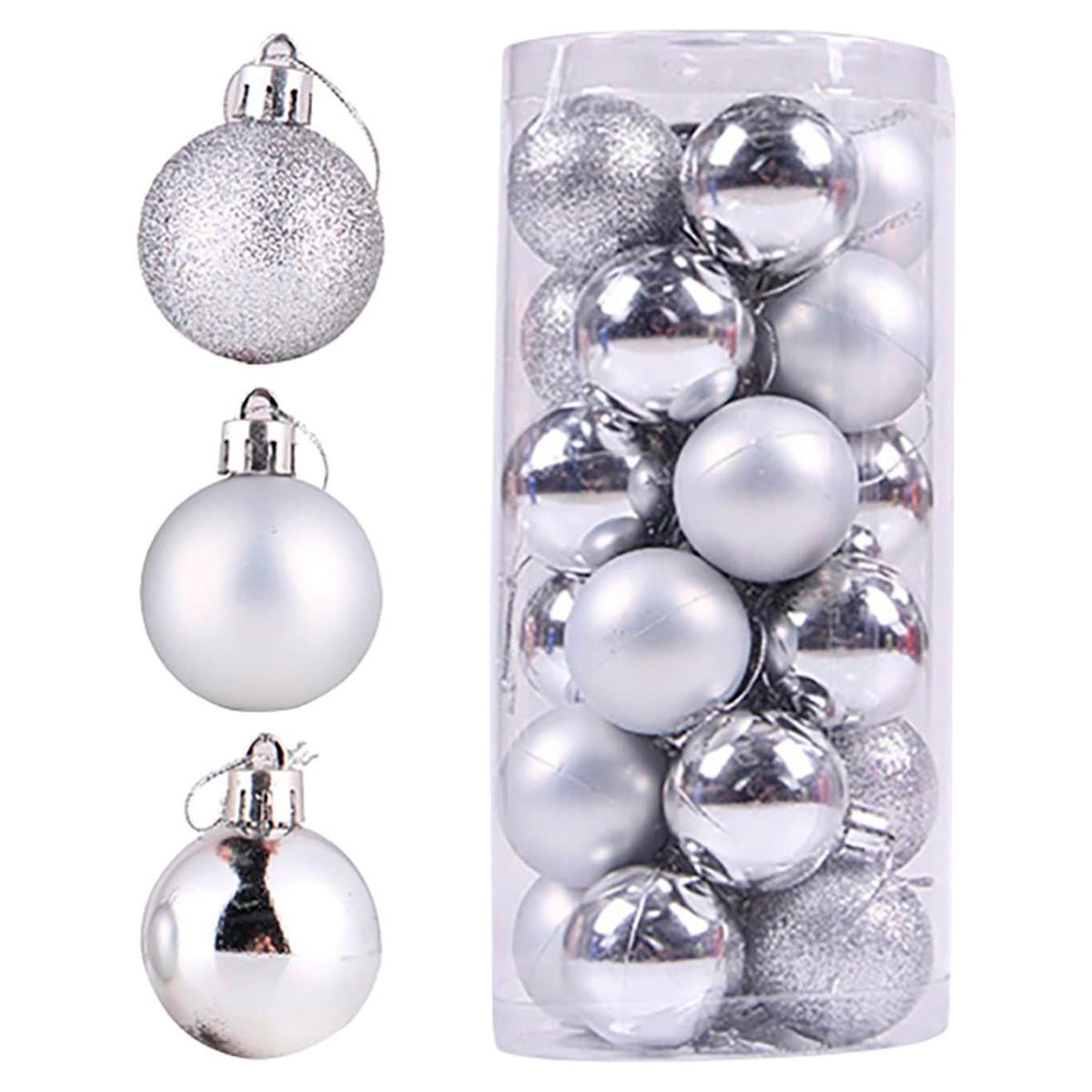 GENERICO - Juego De 24 Bolas 4cm Navidad Para Árbol Navidad Colores Plateado