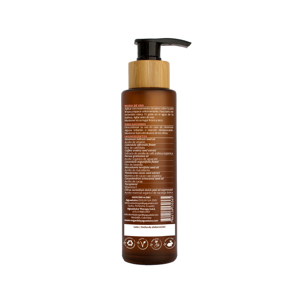 ORGANIK BY AGUADULCE - Aceite corporal natural para masajes 110 ml