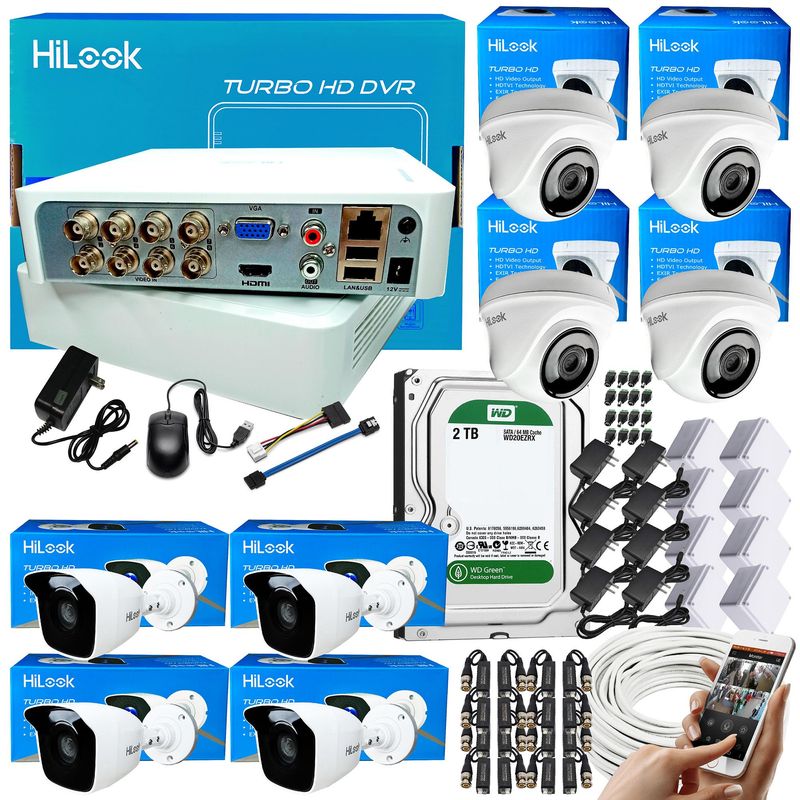 HILOOK - KIT CCTV HIKVISION HILOOK DVR 8CH 1080P + 8 CÁMARAS DE SEGURIDAD 2MP + DISCO 2TB