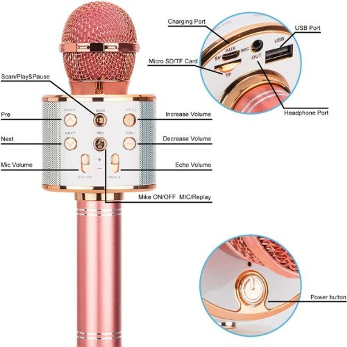 GENERICO - Micrófono Parlante Bluetooth Efectos de Sonido.