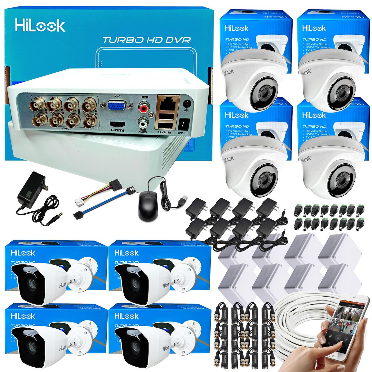 HILOOK - KIT CCTV HIKVISION HILOOK DVR 8CH 1080P + 8 CÁMARAS DE SEGURIDAD 2MP + 100M UTP