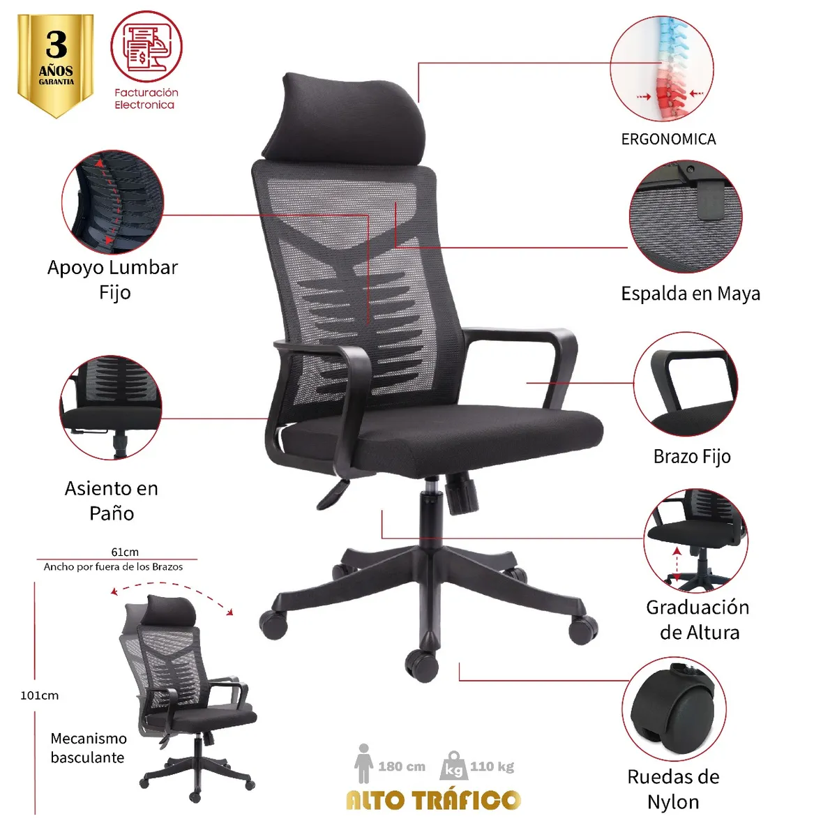 MUEBLESYA - Silla de Oficina Ovejas Confort Operativa