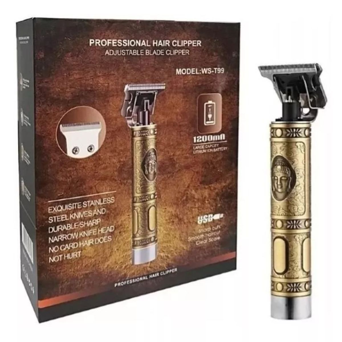 GREEN HANSHENG - Máquina Patillera Barbera Buda Bz-t99 Profesional Recargable
