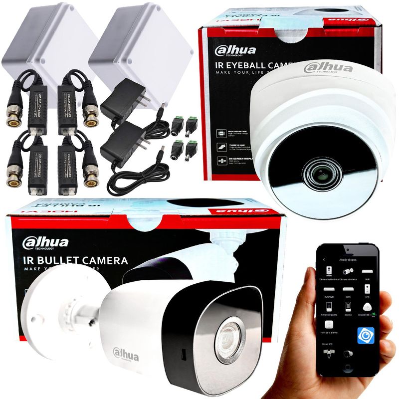 DAHUA - KIT CÁMARAS DE SEGURIDAD 2MP BALA Y DOMO DAHUA CCTV 1080P  ACCESORIOS PARA DVR