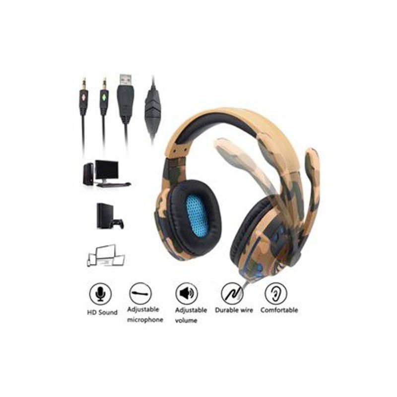 GENERICO - Audífonos Gamer Luces Led Micrófono Komc G305 Verde Militar