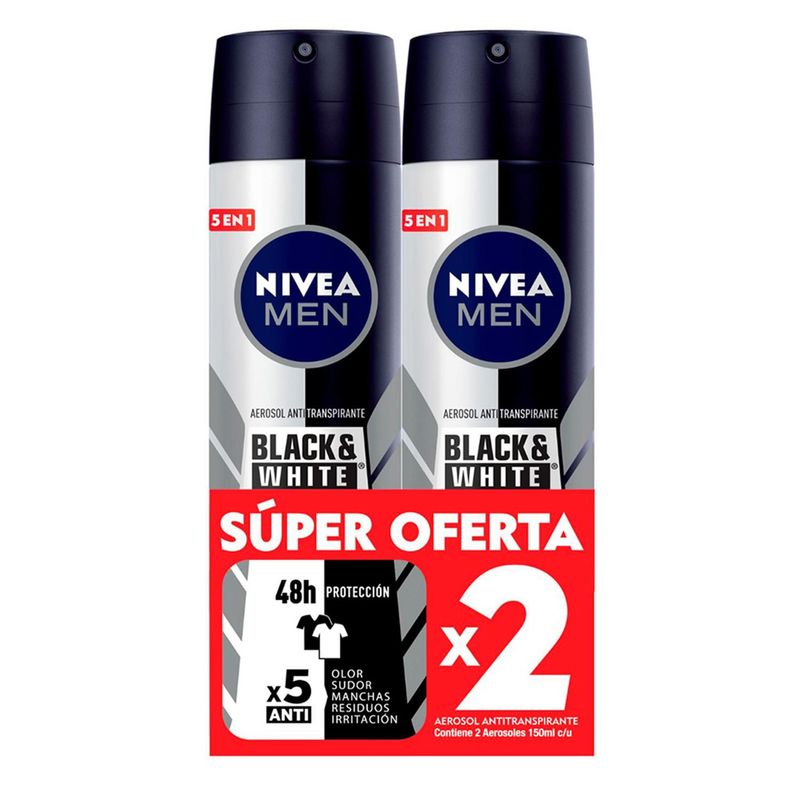 NIVEA - Nivea Men Desodorante Hombre Invisible for Black & White Spray 2Pack 150ml c/u