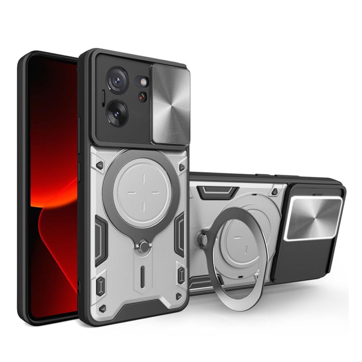 GENERICO - Estuche Protección Cámara Con Soporte Compatible Xiaomi 13T Gris
