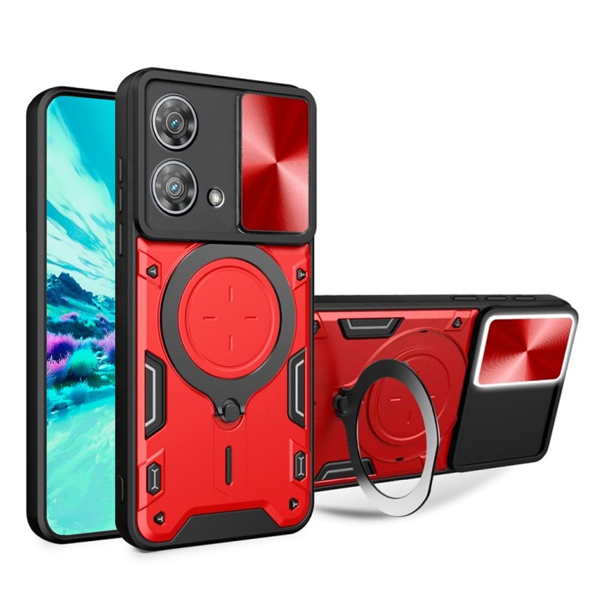 GENERICO - Estuche Protección Cámara Con Soporte Compatible Motorola G84 Rojo