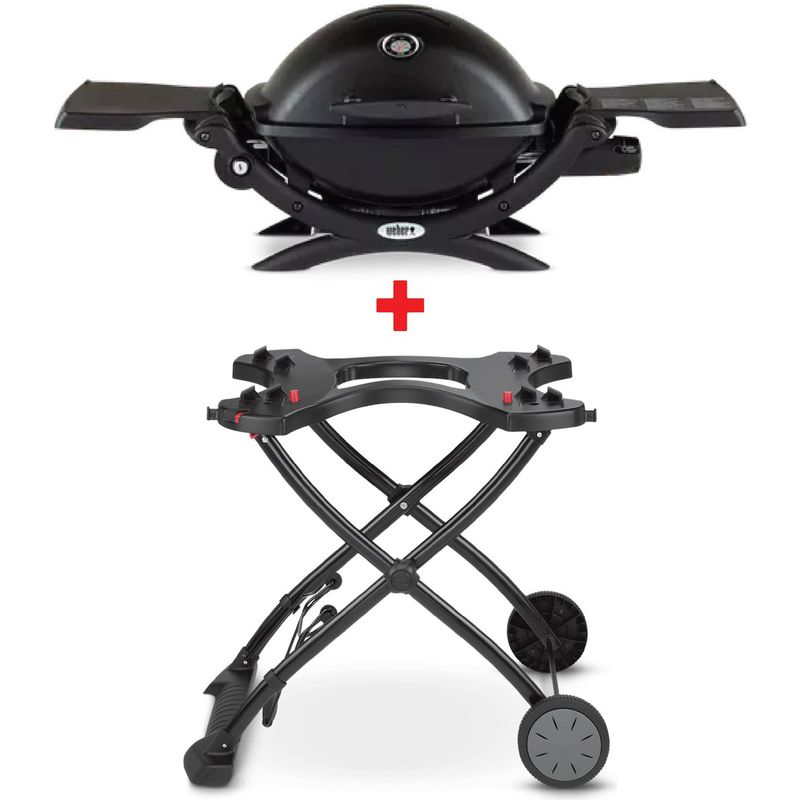 WEBER - Asador a Gas Weber Q 1200 BLK + Carrito Plegable