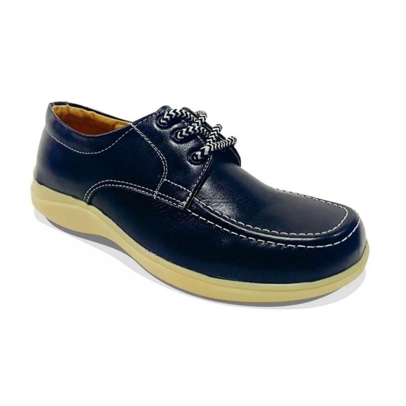 NACIONAL - Zapato Colegial En Cuero Azul niños Cocido Escolar Resistente Unisex_.