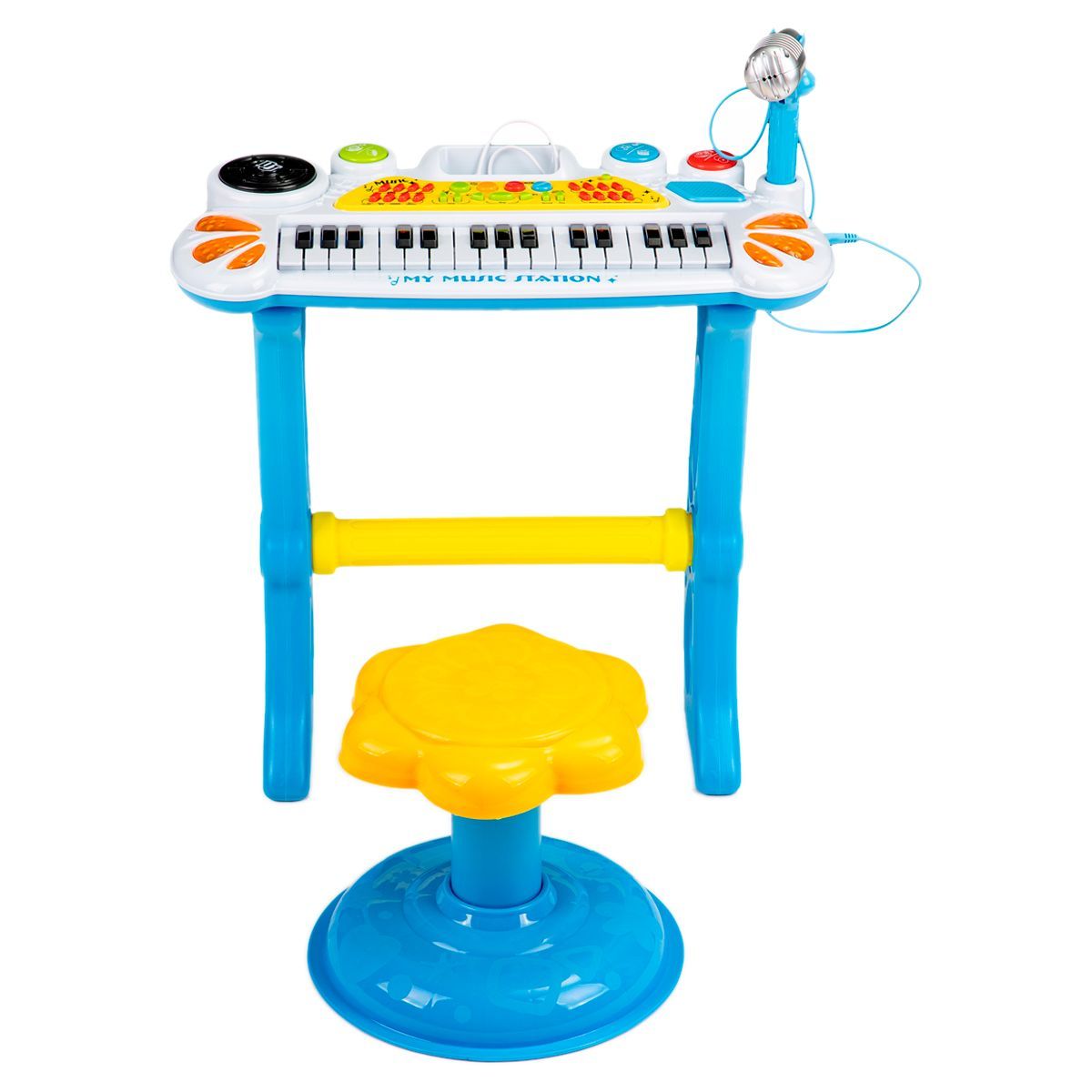 GENERICO - Karaoke Piano Teclado Microfono Silla Juguete Azul Niño