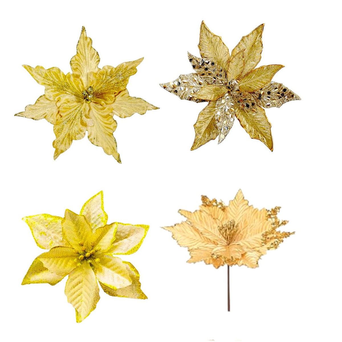 IKSA - Flores Navideñas Paquete X10 Medianas Color Dorada Decoración y Árbol