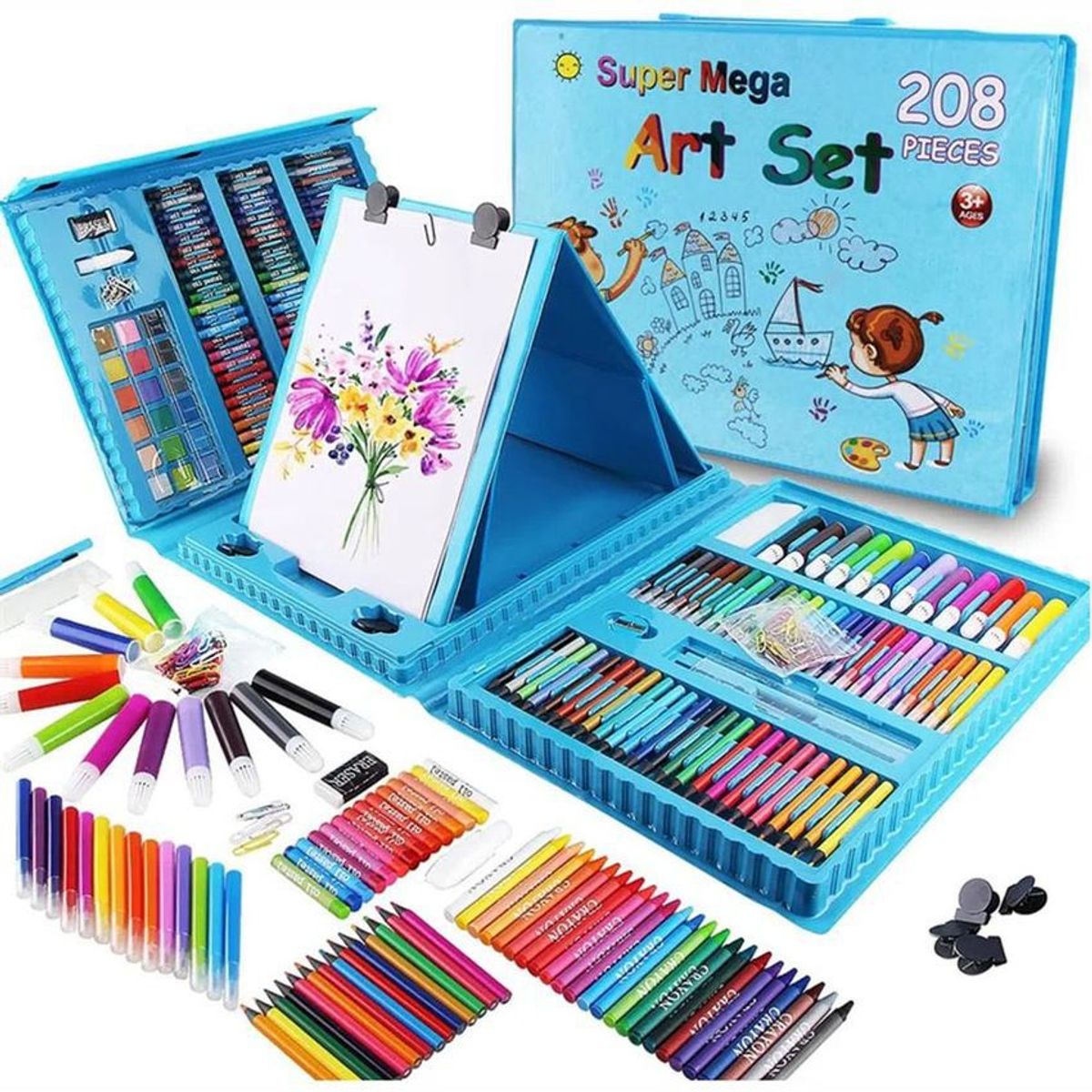 GENERICO - Set arte maleta x208 piezas caballete crayon acuarela plumon