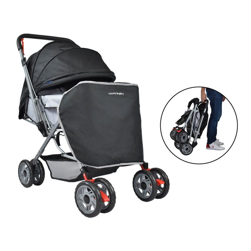 HAPPY BABY - Coche Reversible Bebé Dallas Con Pañalera Happy Baby Negro