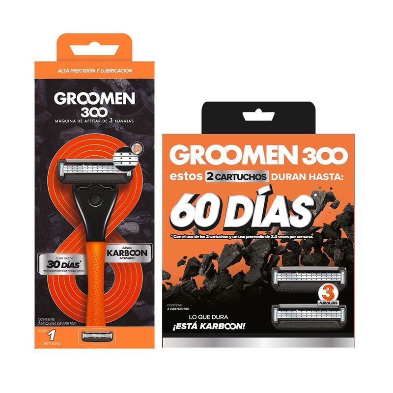 TIO NACHO - Maquina De Afeitar Groomen 300 con 1 Repuesto + 2 Cartuchos