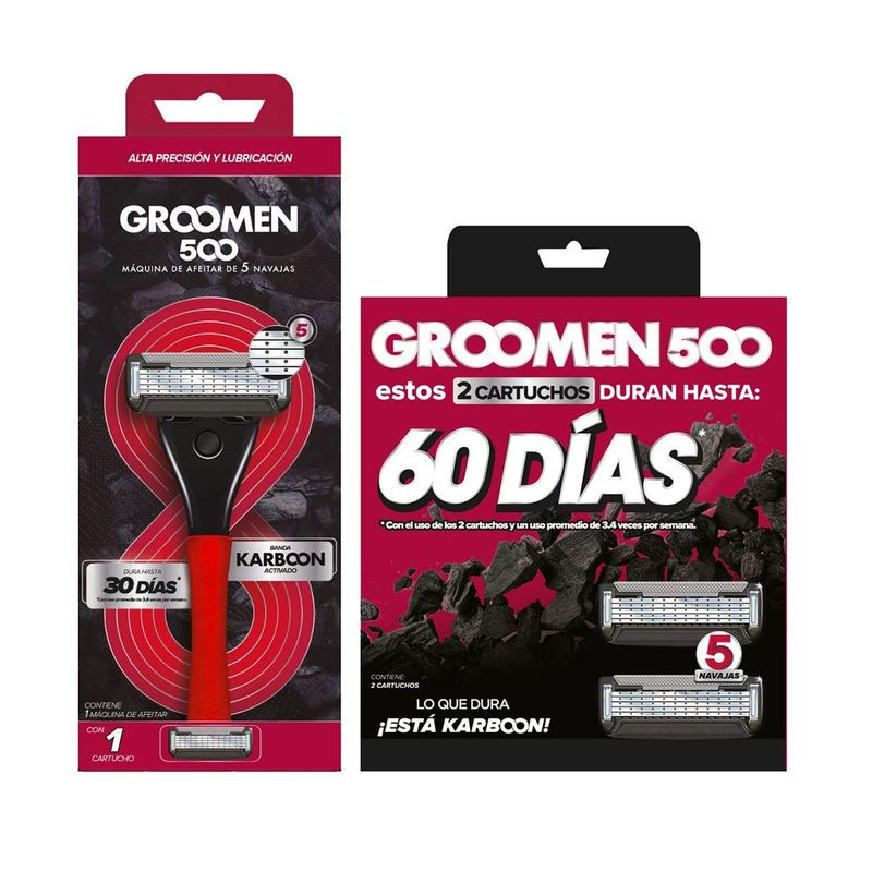 TIO NACHO - Maquina De Afeitar Groomen 500 con 1 Repuesto + 2 Cartuchos