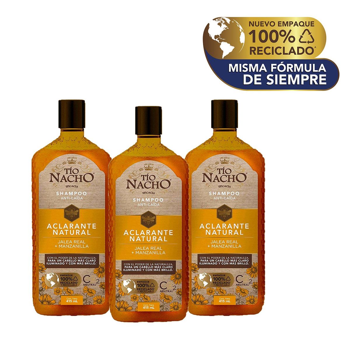 TIO NACHO - Tio Nacho Shampoo Capilar Manzanilla Aclarante 415 ML X3 Unidades