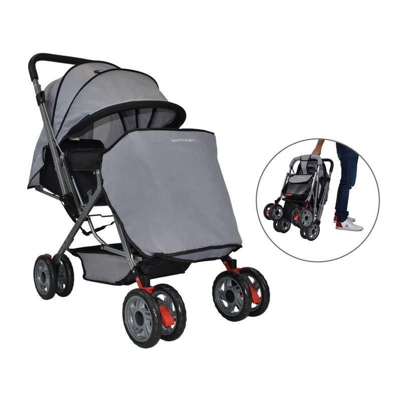 HAPPY BABY - Coche Reversible Bebé Dallas Con Pañalera Happy Baby Gris