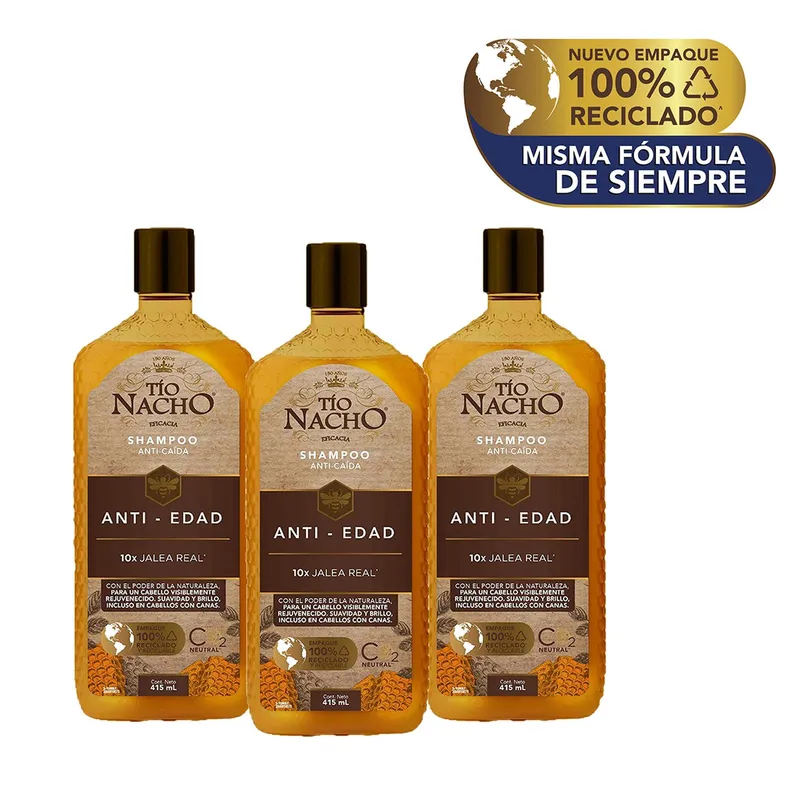 TIO NACHO - Tio Nacho Shampoo Nutricion Brillo Jalea Real Capilar Antiedad 415 ML X 3 Unidades