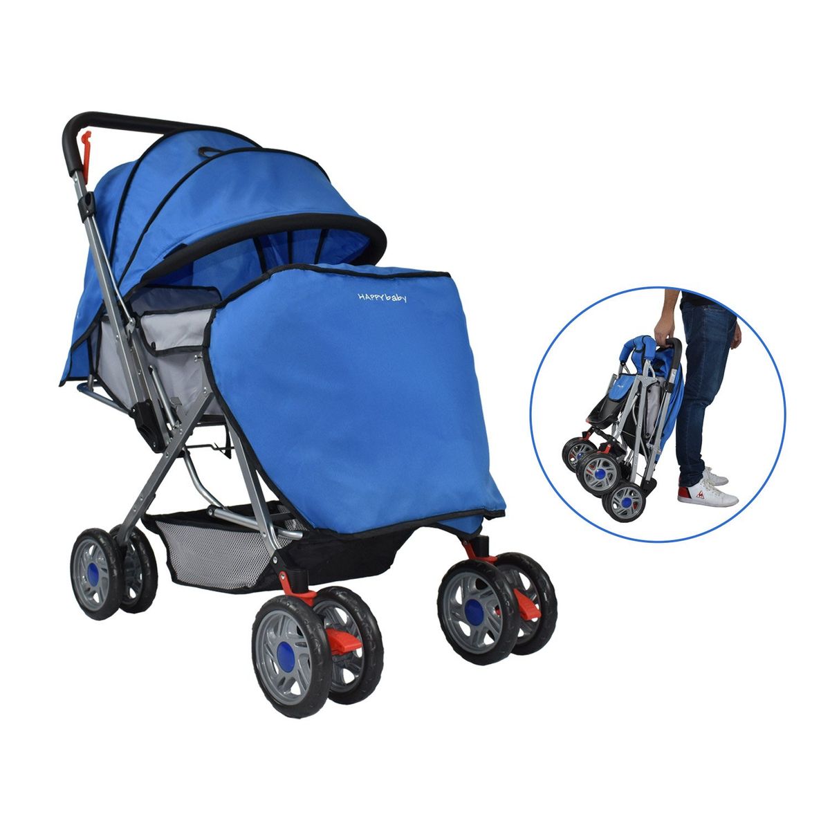 HAPPY BABY - Coche Reversible Bebé Dallas Con Pañalera Happy Baby Azul