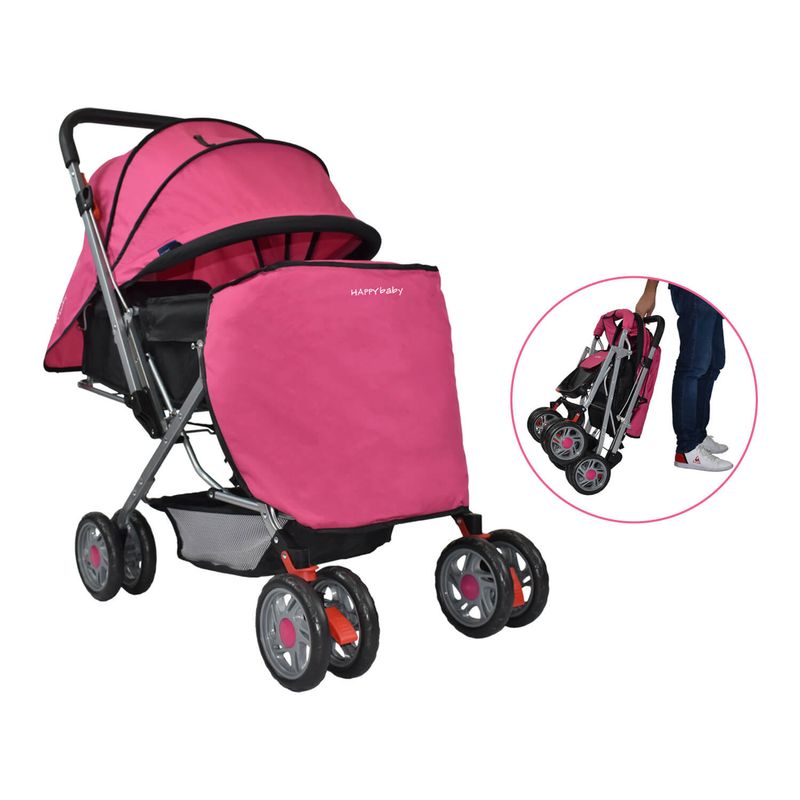 HAPPY BABY - Coche Reversible Bebé Dallas Con Pañalera Happy Baby Rosa