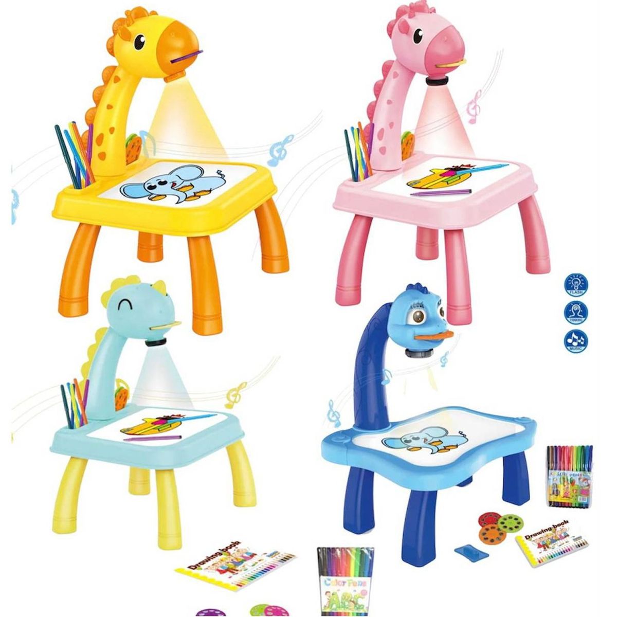 ONE PIXEL - Mesa De Dibujo Para Niños Con Proyector + 12 Lapiz De Color