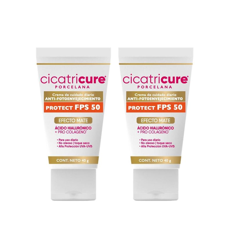 CICATRICURE - Crema Antiedad Protector FPS 50 Cicatricure Porcelana 40g X2