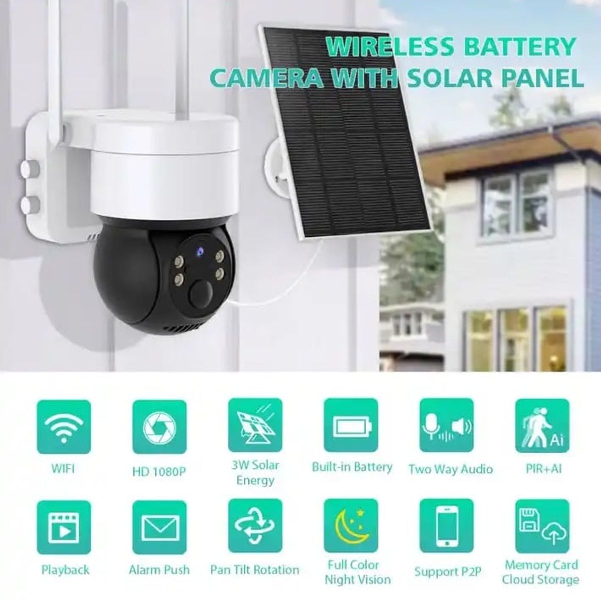 GENERICO - Cámara Inalámbrica 360 Wifi Panel Solar Exterior Domo