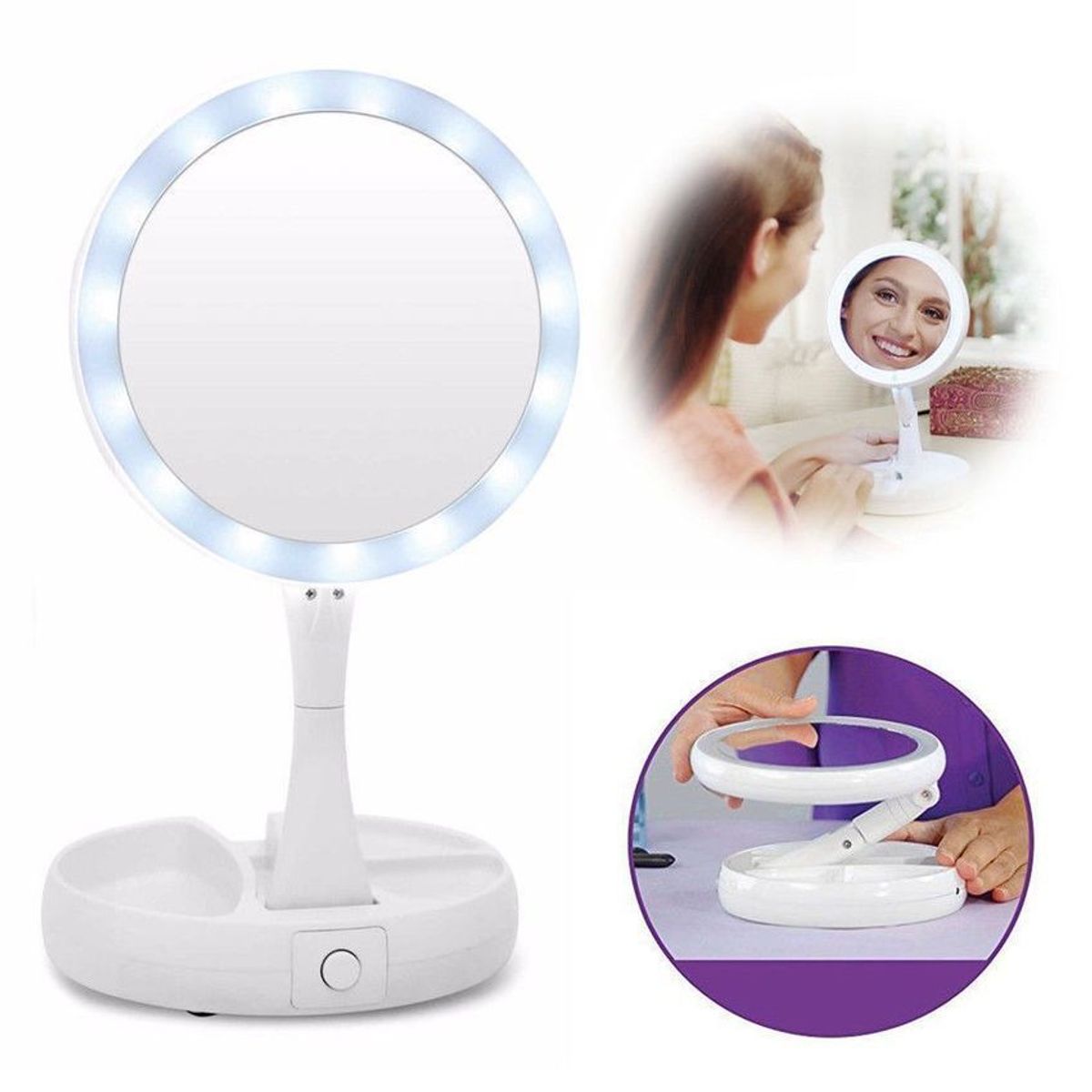 GENERICO - Espejo led maquillaje plegable doble aumento