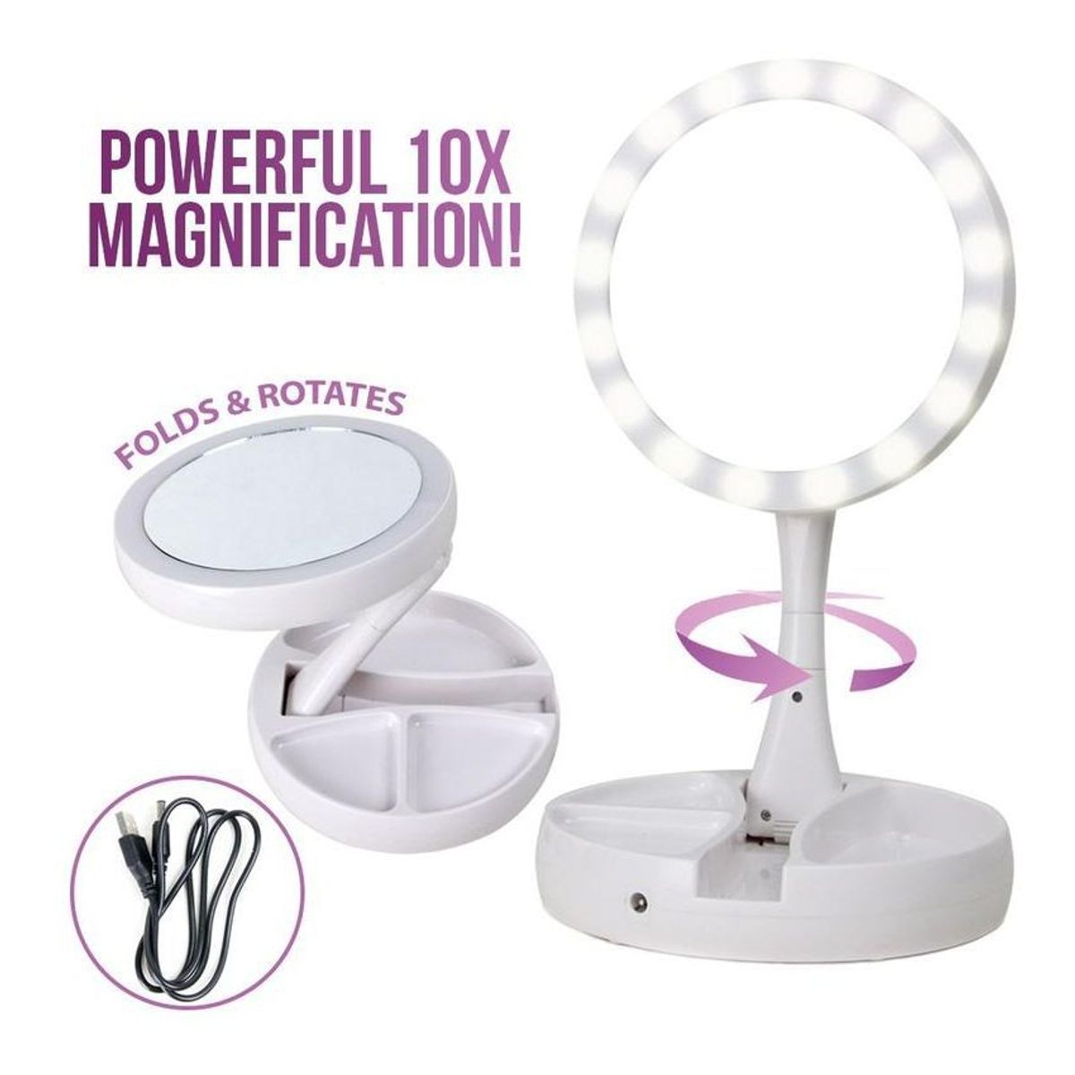 GENERICO - Espejo led maquillaje plegable doble aumento