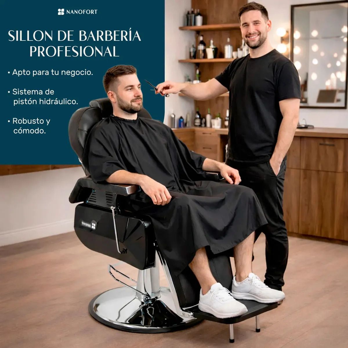 NANOFORT - Sillón Peluquería Estética Reclinable Nanofort mkz-sillonbarbe color Negro