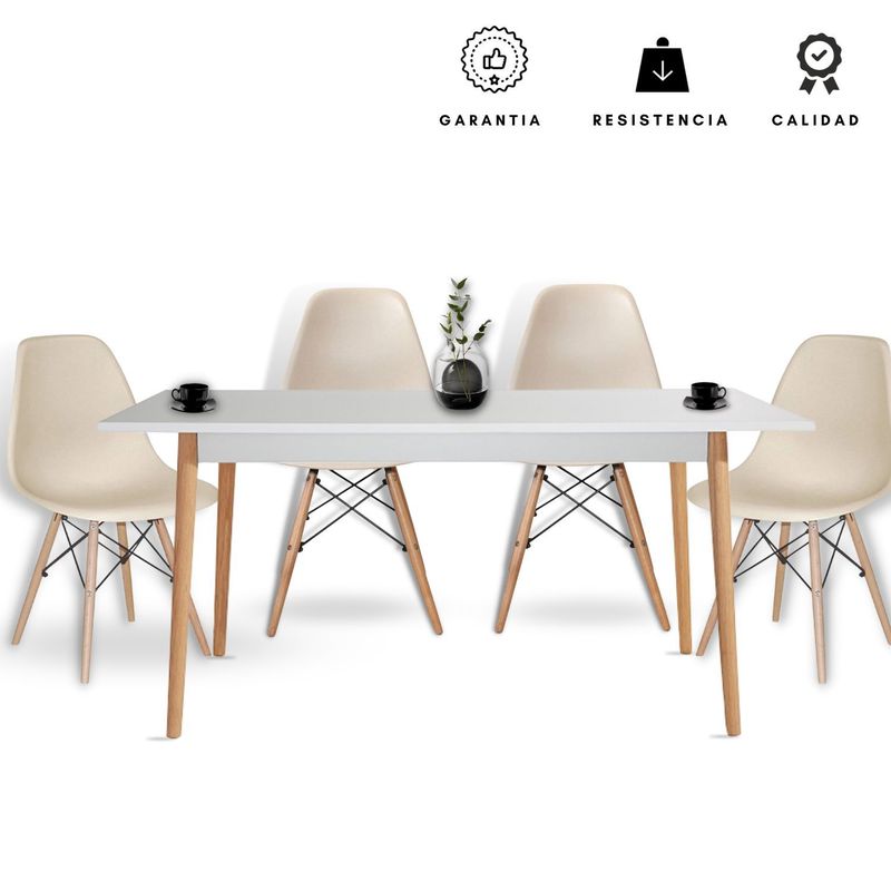 EKONOMODO COLOMBIA - Comedor 4 puestos madera White + silla eames arena