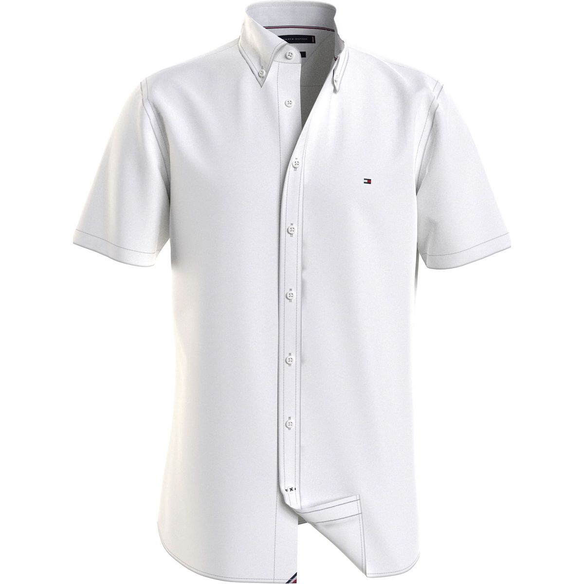 TOMMY HILFIGER - Camisa Manga Corta Liviana Oxford Corte Regular Hombre Blanco Tommy Hilfiger