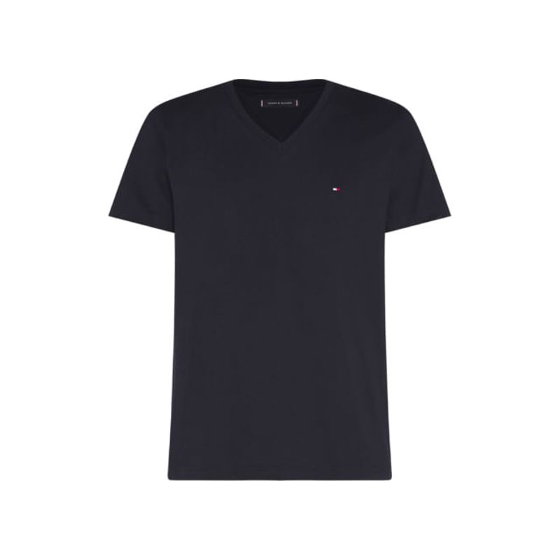 TOMMY HILFIGER - Camiseta Slim Fit Azul Cuello En V Esencial Algodón Para Hombre Tommy Hilfiger