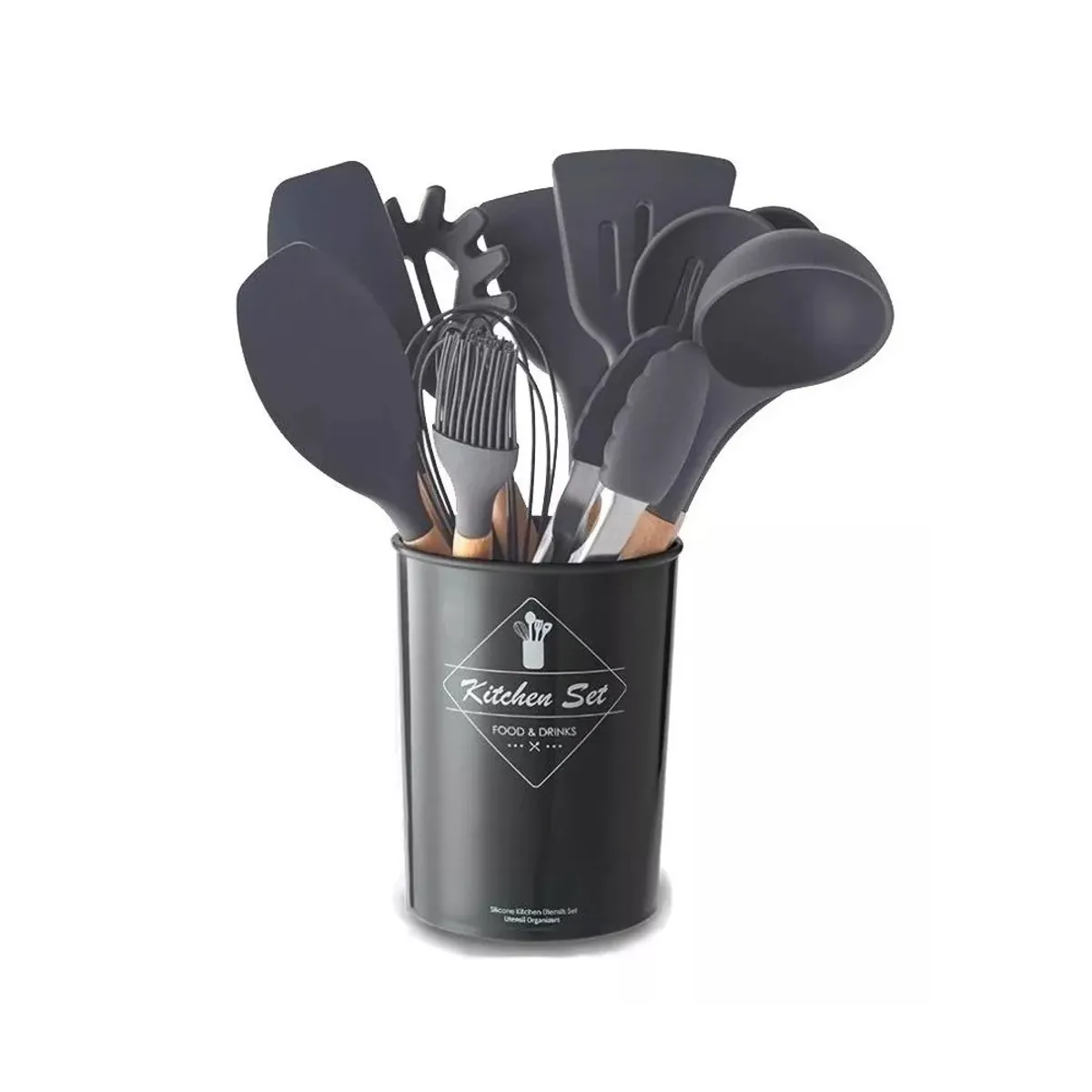 KITCHEN - Set De Utensilios De Cocina 12 Piezas En Silicona Gris.