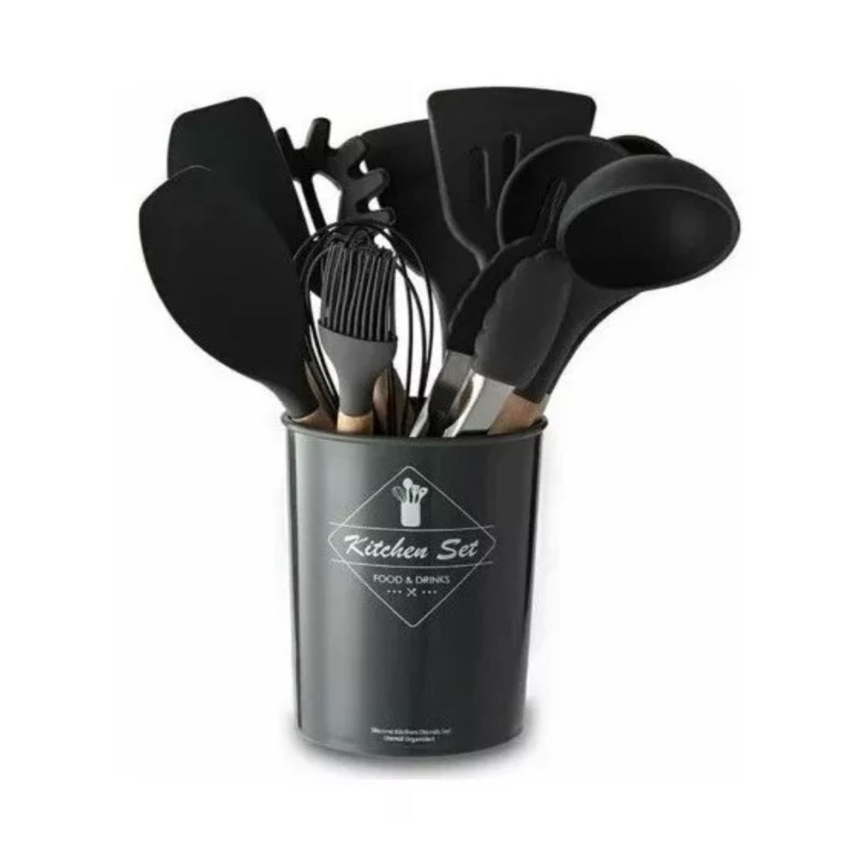 KITCHEN - Set De Utensilios De Cocina 12 Piezas En Silicona Negro.