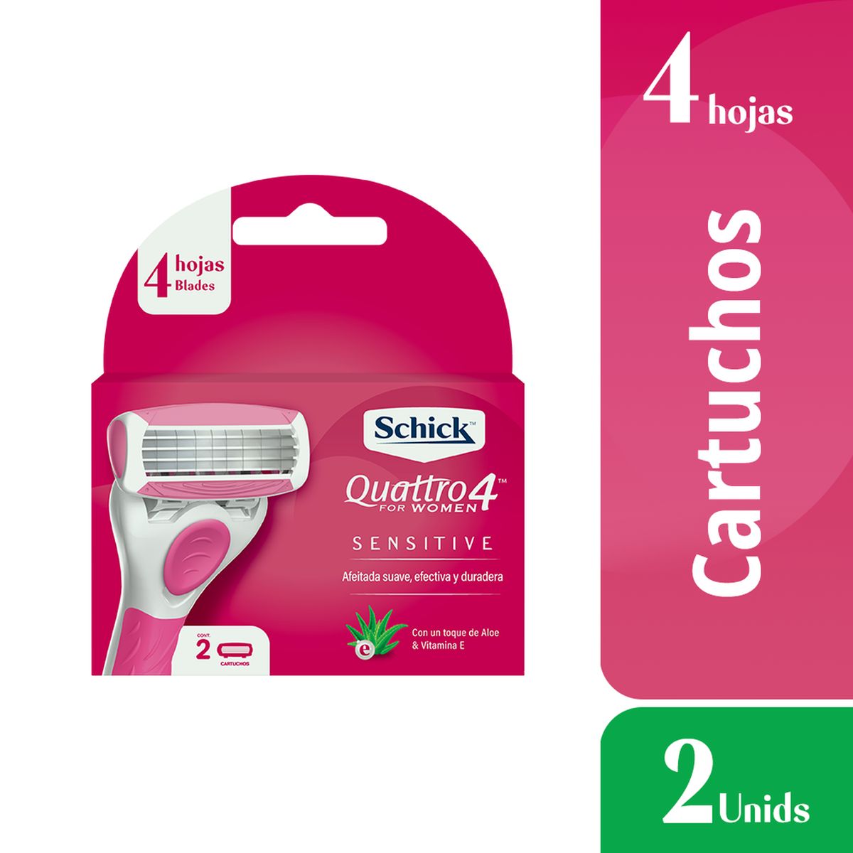 SCHICK - Schick Quattro4 Mujer Piel Sensible Repuestos x2 und
