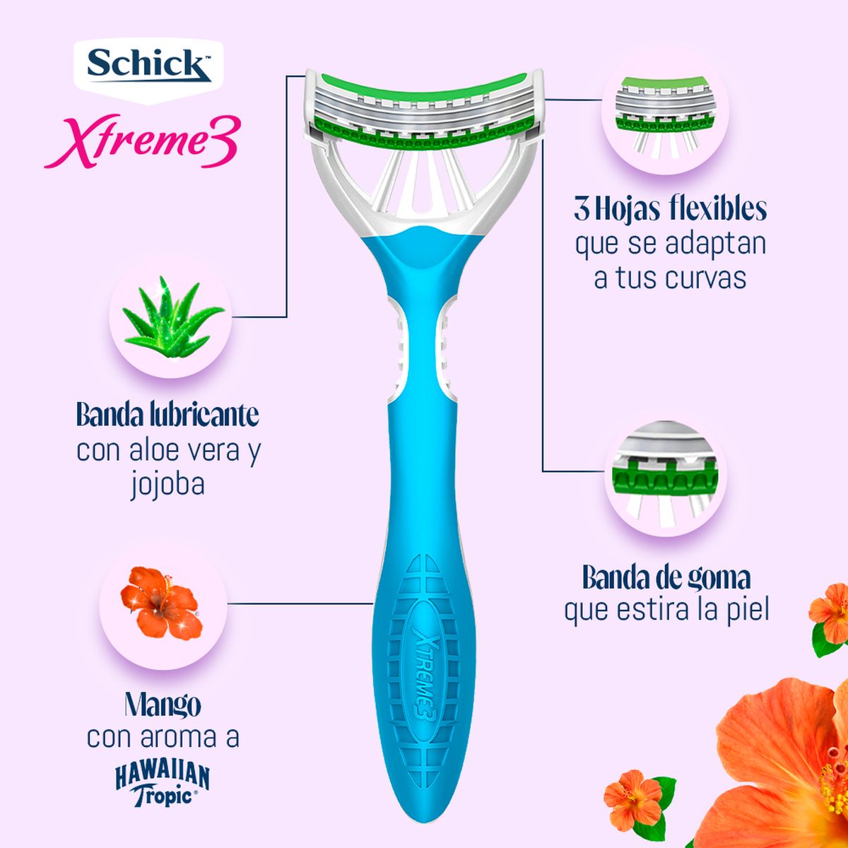 SCHICK - Schick Xtreme3 Mujer Hawaiian Tropic Maquina de Afeitar