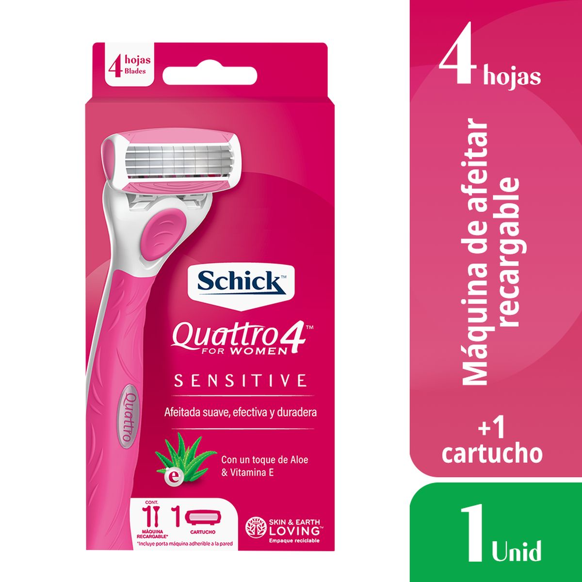 SCHICK - Schick Quattro4 Mujer Piel Sensible Maquina de Afeitar