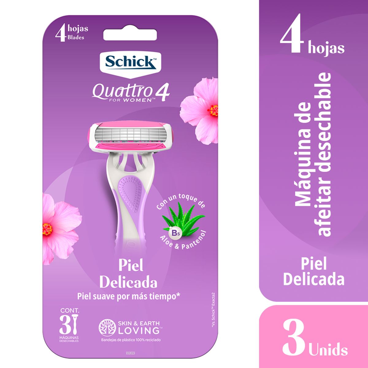 SCHICK - Schick Quattro4 Mujer Piel Sensible Maquina de Afeitar x3und