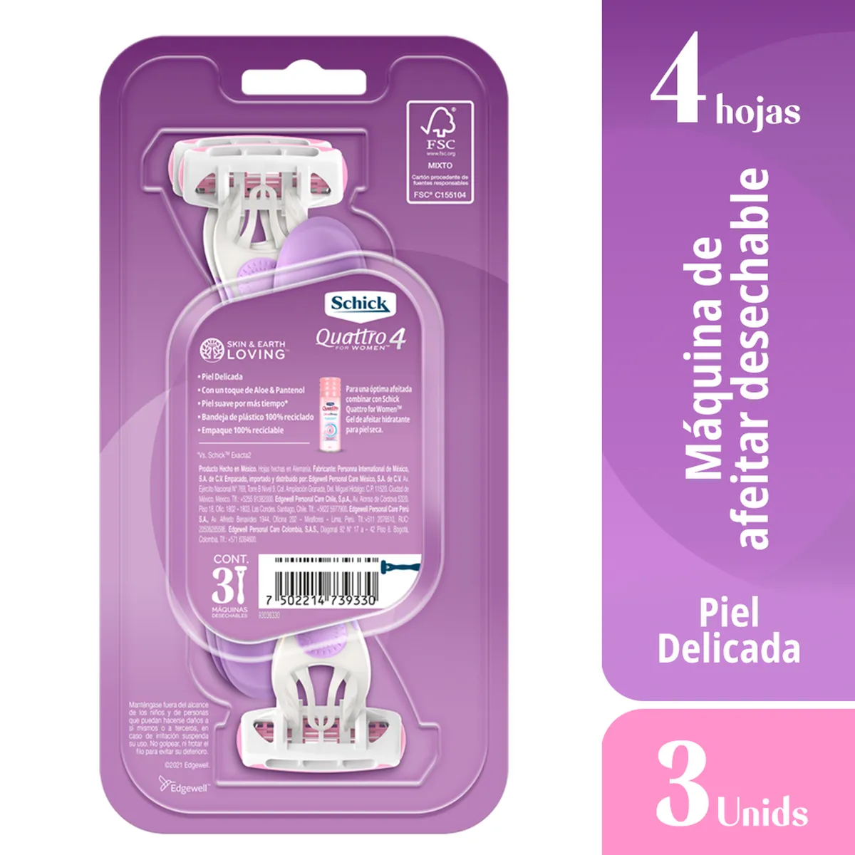 SCHICK - Schick Quattro4 Mujer Piel Sensible Maquina de Afeitar x3und