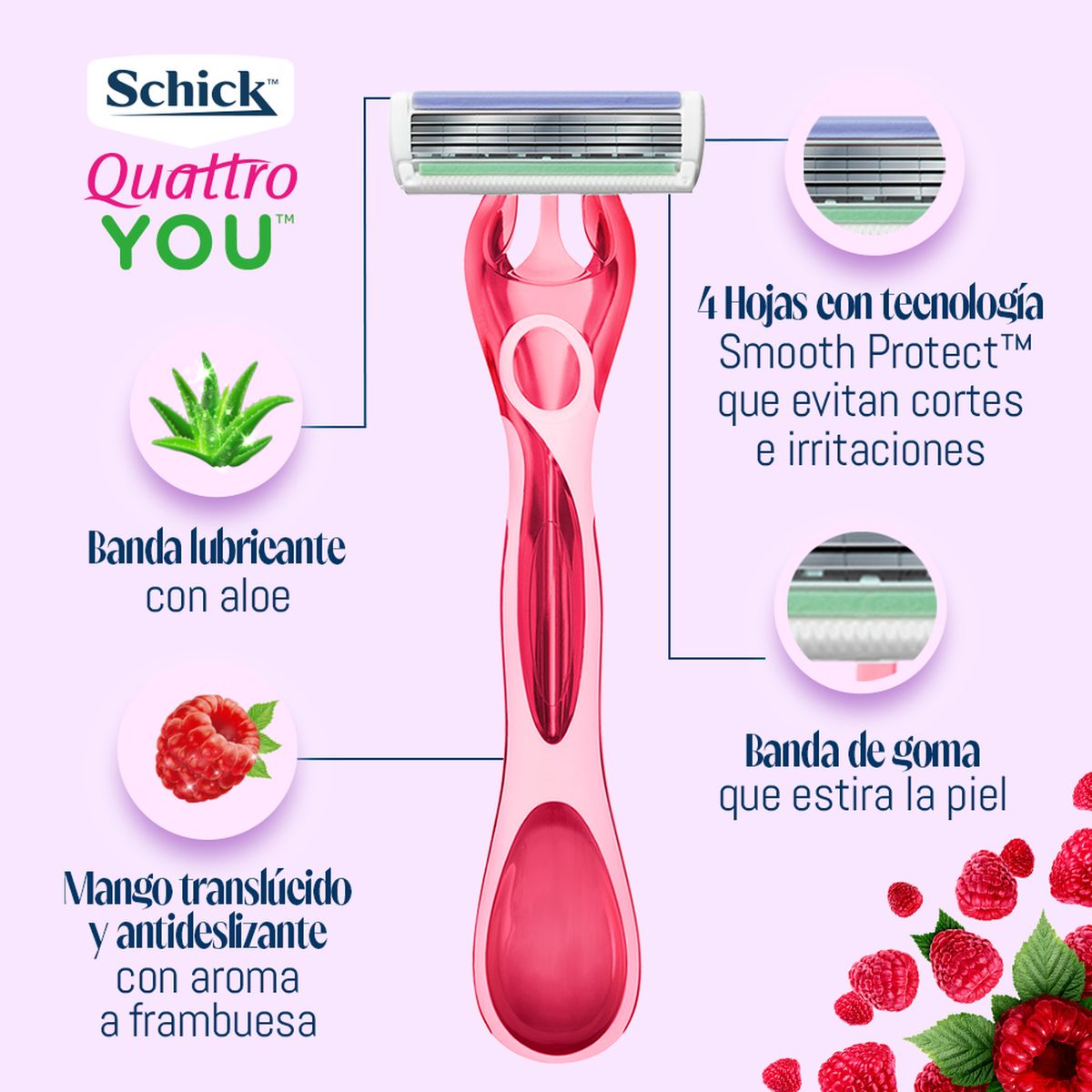 SCHICK - Maquina de Afeitar Schick Quattro You Raspberry.---