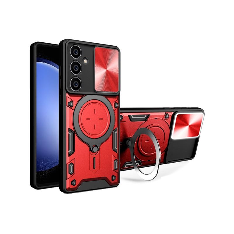 GENERICO - Estuche Proteccion Camara Con Soporte Compatible Samsung S23 FE Rojo