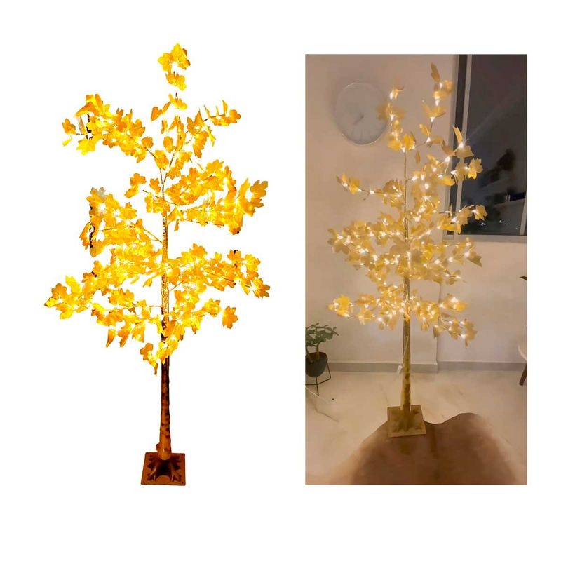 MIELTECH - Arbol Navidad chamizo Luces Luz Led dorado Hojas Arce exterior 1.70 M