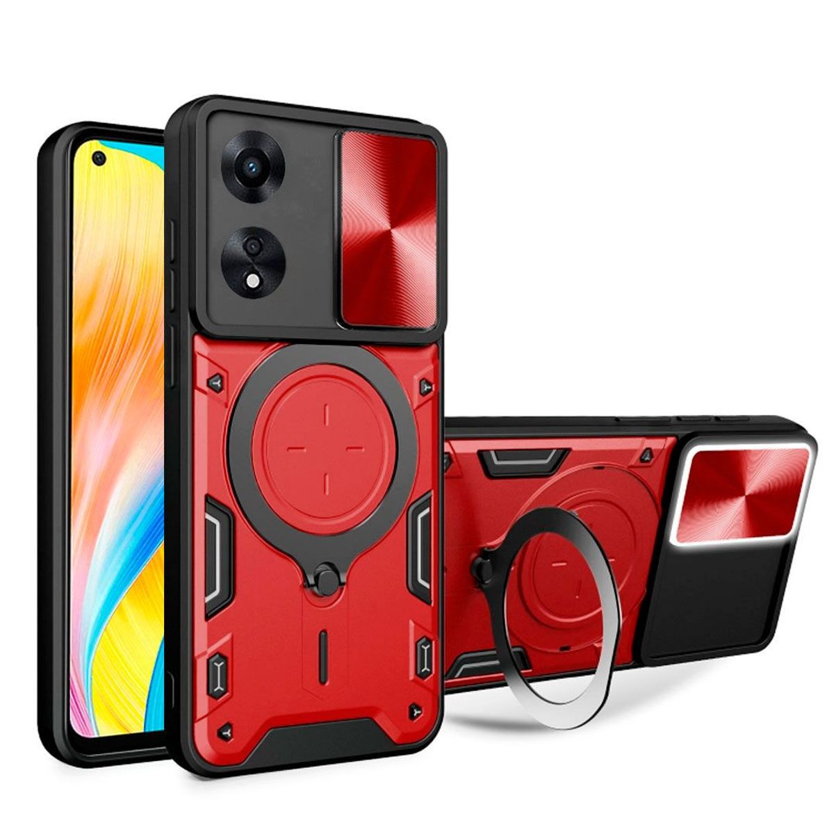 GENERICO - Estuche Protección Cámara Con Soporte Compatible Oppo A78 4G Rojo